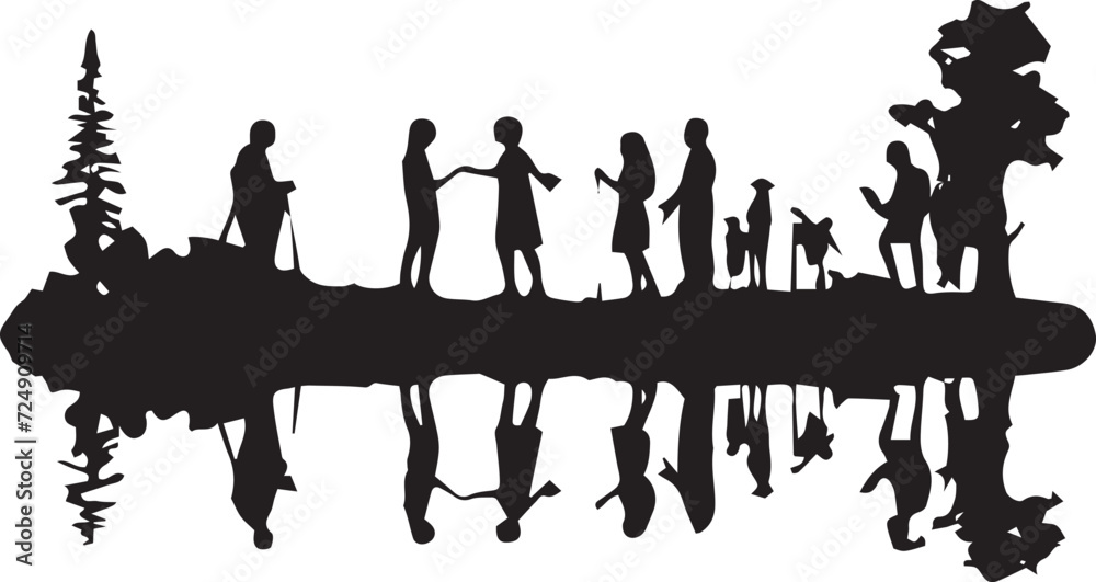 Naklejka premium A Family Enjoy and playing by the river silhouette vector illustration