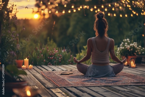 A young woman doing a yoga ...