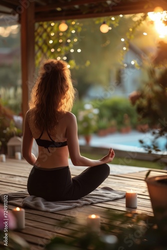 A young woman doing a yoga ...