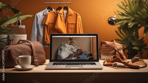 Online reselling business, using online store websites to resell unwanted clothing and items, small model business concept , AI generated, copy space for text