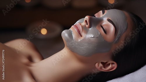 Female beautician applies the mask to the face of beautiful woman