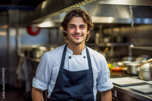Young chef man in restaurant kitchen