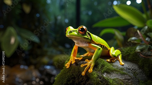 Flying frog sitting on branch beautiful tree frog on branch © Elchin Abilov