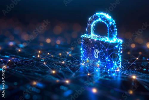 Modern concept of cybersecurity and data protection for internet privacy, padlock protecting business and financial data to safeguard personal information on digital devices.