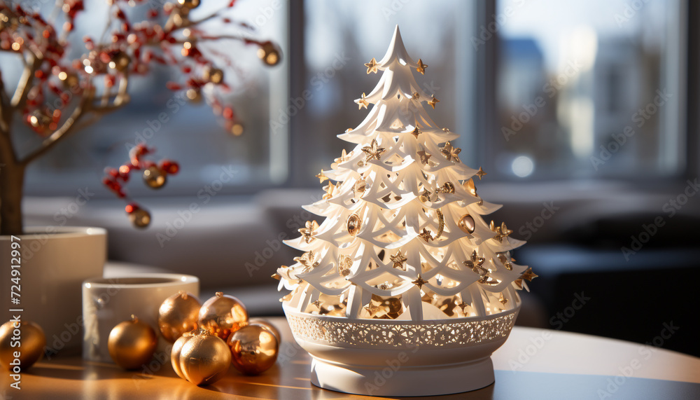 Winter celebration Christmas tree, ornament, gift, illuminated generated by AI