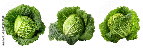 Set of Savoy cabbages isolated on transparent or white background photo