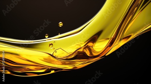 Abstract image of a golden cooking oil flowing against a black background