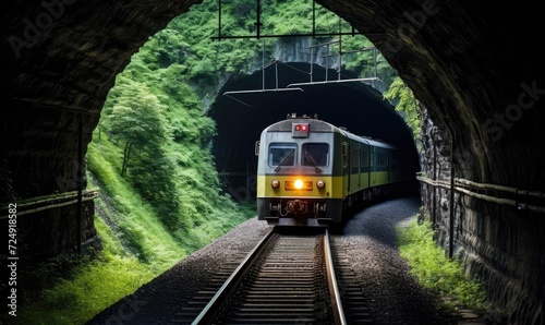 A train is coming out of a tunnel