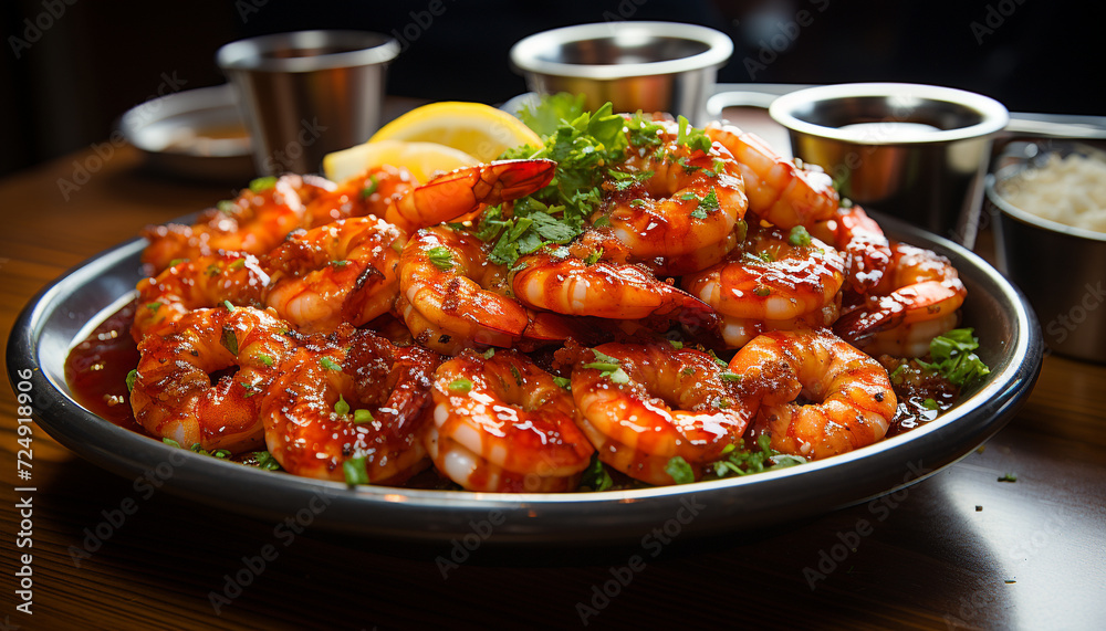 Grilled seafood plate, fresh and healthy gourmet generated by AI Grilled seafood plate, fresh and healthy gourmet generated by AI