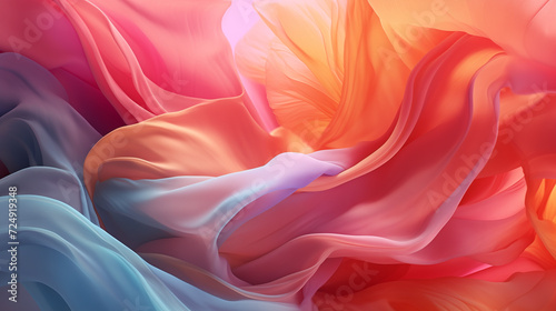 Beautiful graceful flowing multicolored transparent silk fabrics. Background with smooth waves for design.