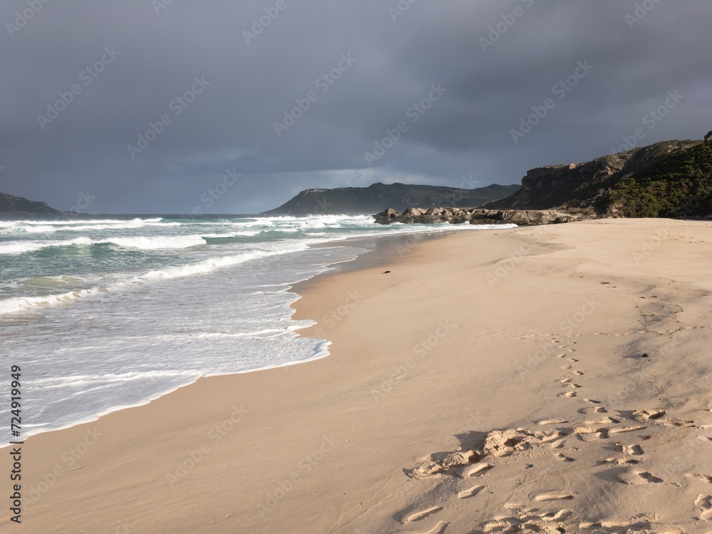 Mandalay Beach in Western Australia in a morning with stormy sky. Place for quiet romantic walk