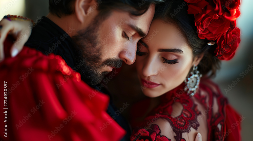 Obraz premium Spanish couple in flamenco traditional costume. 