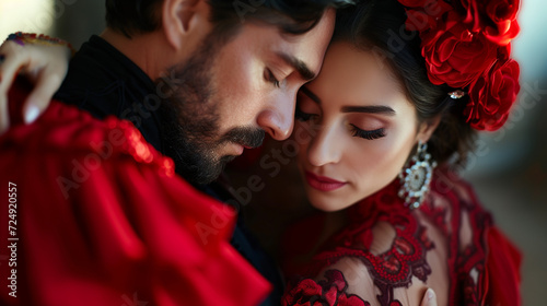 Spanish couple in flamenco traditional costume.  photo