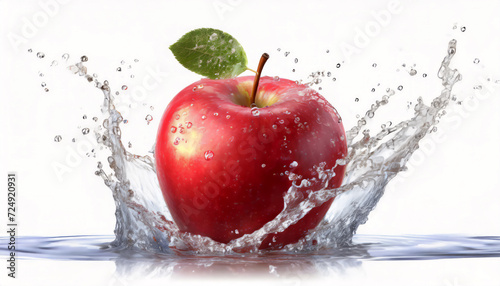 Fresh red apple and splash of water on white background