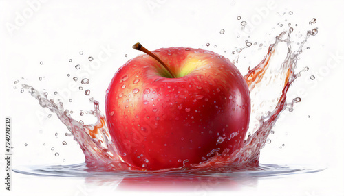 Fresh red apple and splash of water on white background