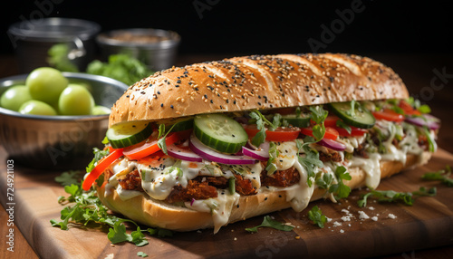 Grilled beef sandwich with fresh tomato and salad generated by AI