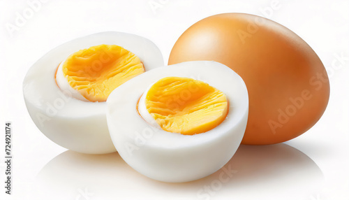 Sliced soft boiled eggs on white background photo