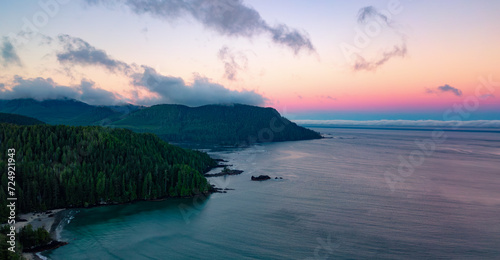 Sandy shore on Pacific Ocean West Coast. Sunrise. Vancouver Island, BC, Canada. © edb3_16