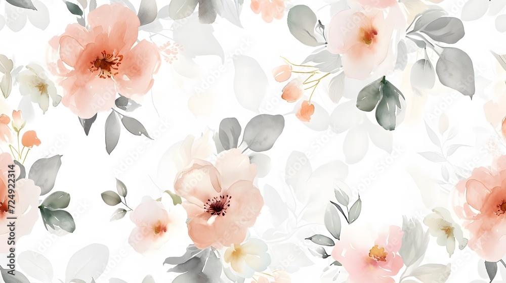 Fototapeta premium pastels digital paper watercolor florals seamless pattern