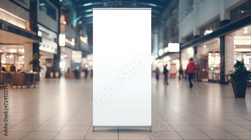 Blank roll up banner stand in the shopping mall