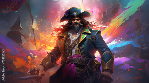 A mighty pirate in rainbow colors, halloween motive 