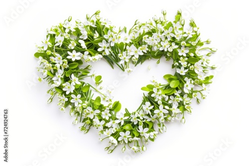 Heart shaped with snowdrops flowers, white background