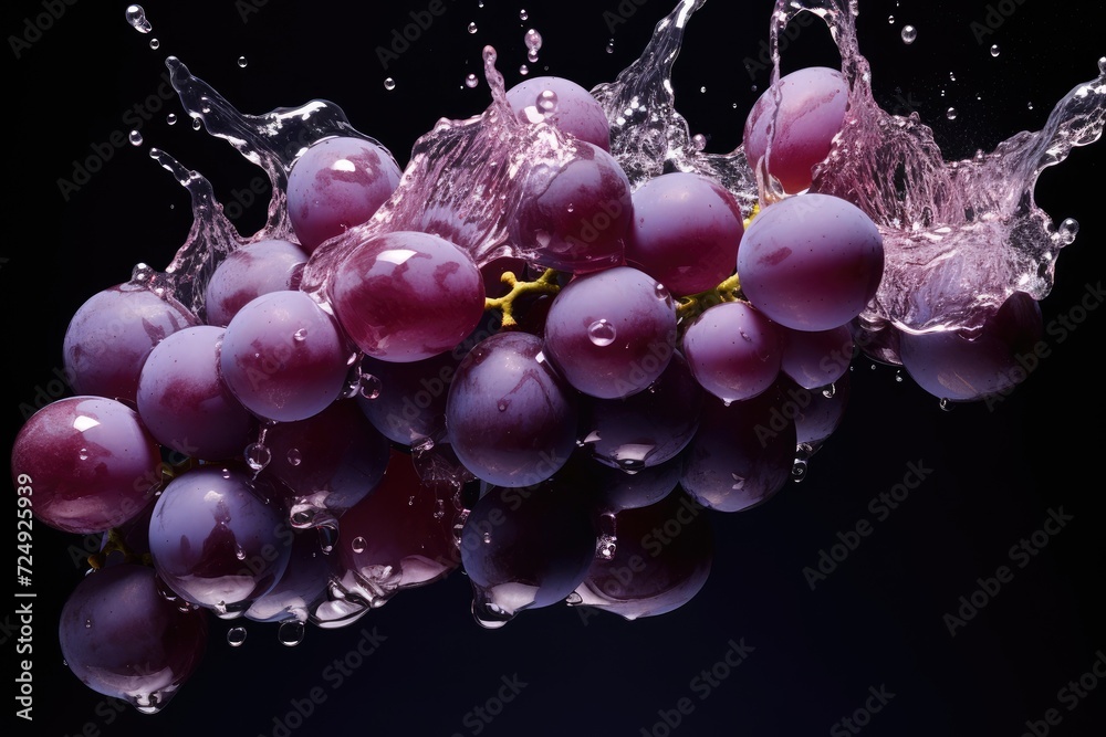fresh grapes falling into the water fresh grapes falling into the water