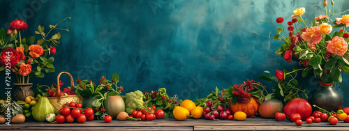 fruit and vegetables stage backdrop stock photo in th