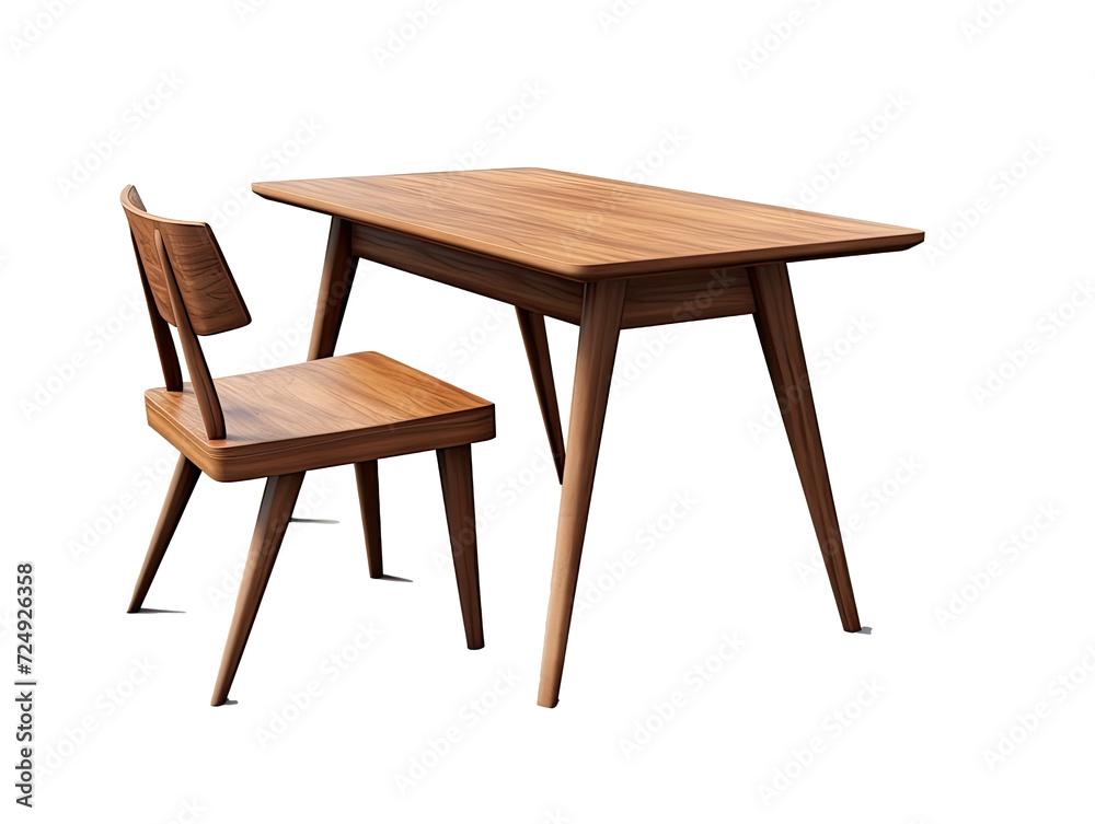Modern wood table with chair on white or transparent background Modern wood table with chair on white or transparent background