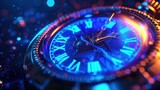 Close up of Time clock in neon vintage style vibrant neon color. AI generated image