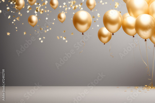 Luxury balloon background in gold for poster, brochure, flyer.  AI generated