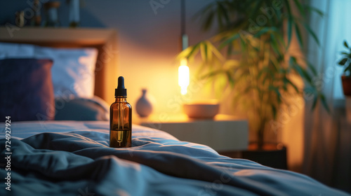 CBD Oil on the Bed at Night  photo