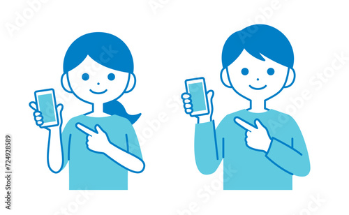 スマホ画面を指差している女性と男性