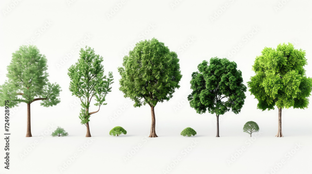 Environmental outside eco trees shapes collections isolated on transparent backgrounds 3d render png