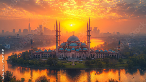 Holy Hagia Sophia Grand Mosque full panorama, Istanbul, Turkey photo