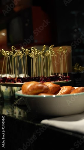 Snacks and drinks on the buffet table for guests