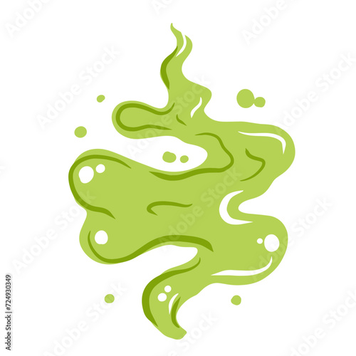 Fart and smell gas. Stinky cloud effect. Toxic cartoon breath. Scent funny smoke. Comic green wind isolated on white