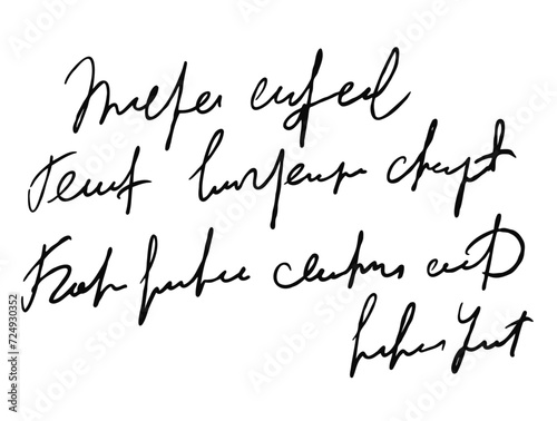 Handwritten Unreadable text. Black old vintage written text .Abstract illegible handwriting of fictional language. Incomprehensible letters