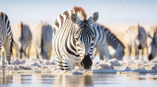 Herd of zebra eating glass field in etosha national park  namibia