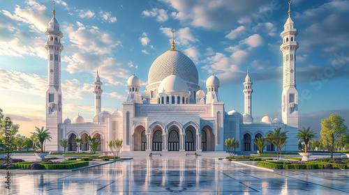 Landscape of beautiful sunset sky at Central Mosque, Songkhla province, Thailand