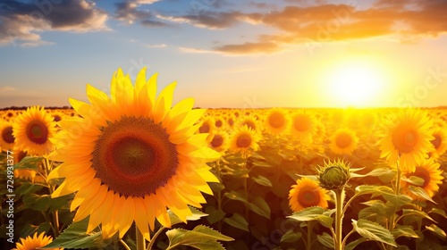 sunflower garden and sunrise