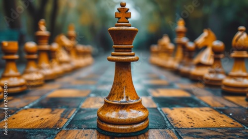 The image of the chess king on a board captures the essence of strategic thinking and the complexities of leadership and decision-making.