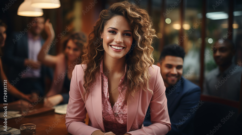 Young smiling woman in the office looking directly at the camera