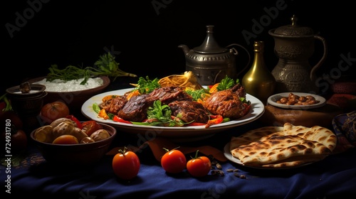 Iftar food photo landscape photography, generative ai