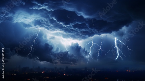 Lightning and clouds in the night storm photo
