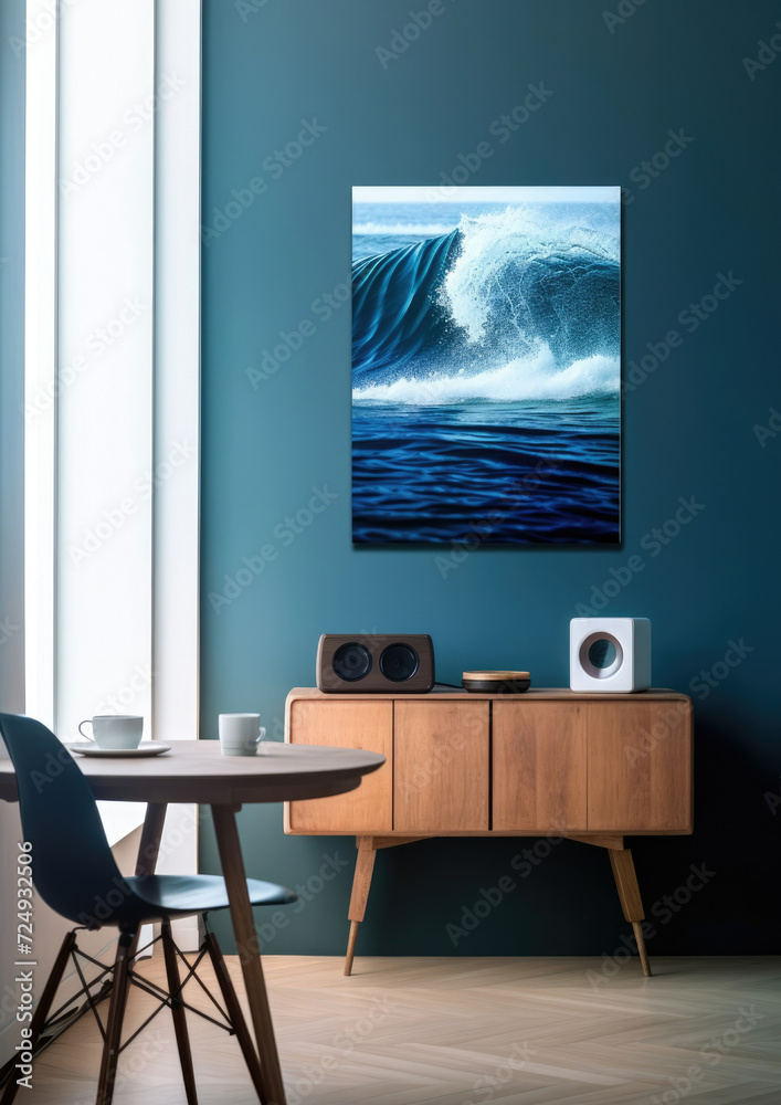 Fototapeta premium Surfing wave sea ocean art graphic background style illustration water summer blue design