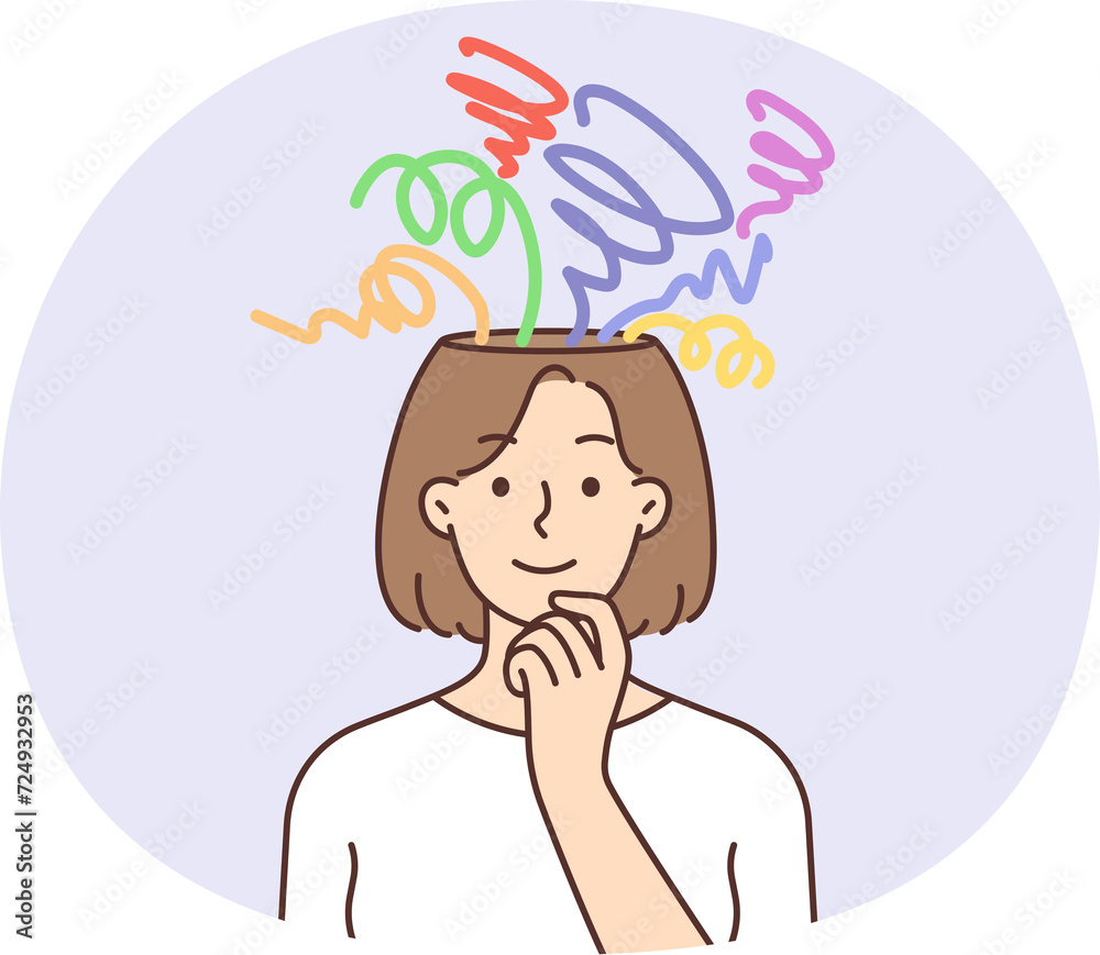 Chaos in girl head and hurricane of thoughts. Uncertainty about mental health. Inspiration, idea concept. Psychology and emotions, awareness. Chaos in girl head and hurricane of thoughts. Uncertainty about mental health. Inspiration, idea concept. Psychology and emotions, awareness.