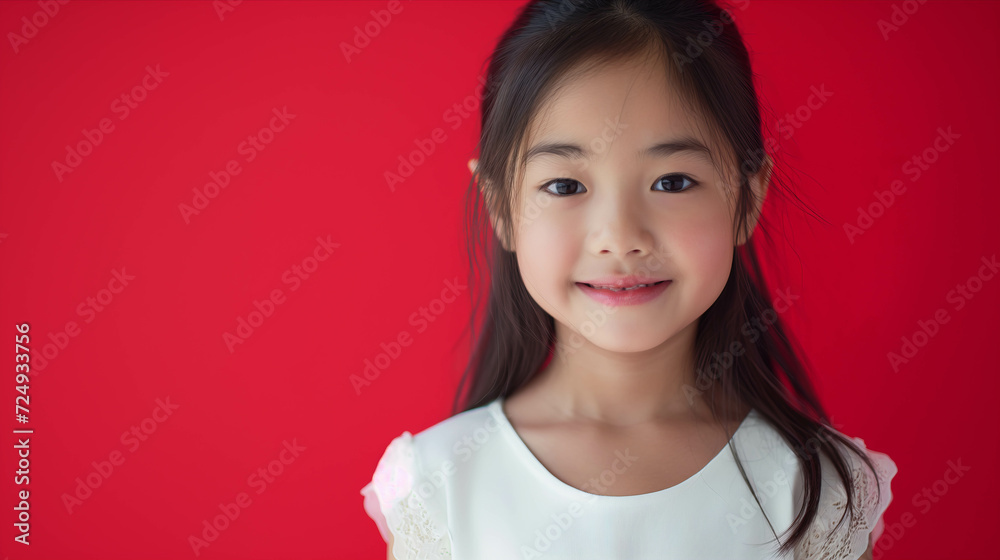 Young Asian girl on red background. Young Asian girl on red background.