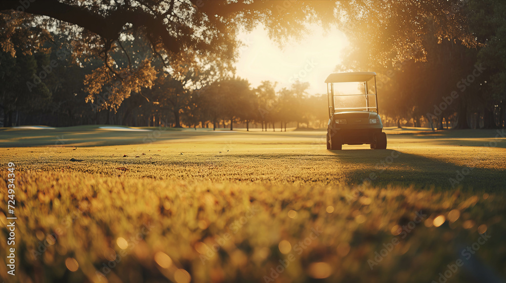Golf cart parked on the golf course. Golf cart parked on the golf course.