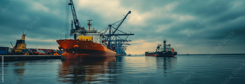 Cargo ship moored at the port. Cargo ship moored at the port.